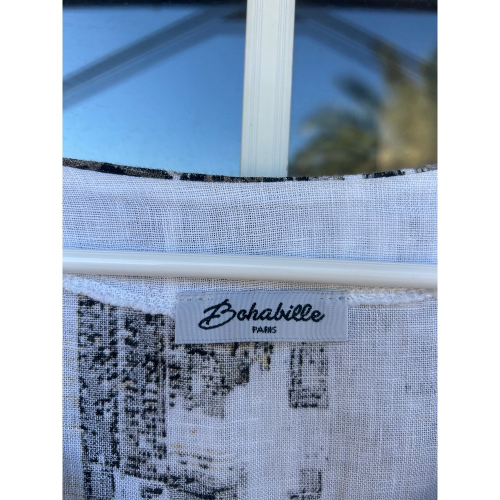 Bohabille Paris Linen Cityscape Print Bubble Hem Midi Dress White XL Lagenlook - Picture 2 of 12